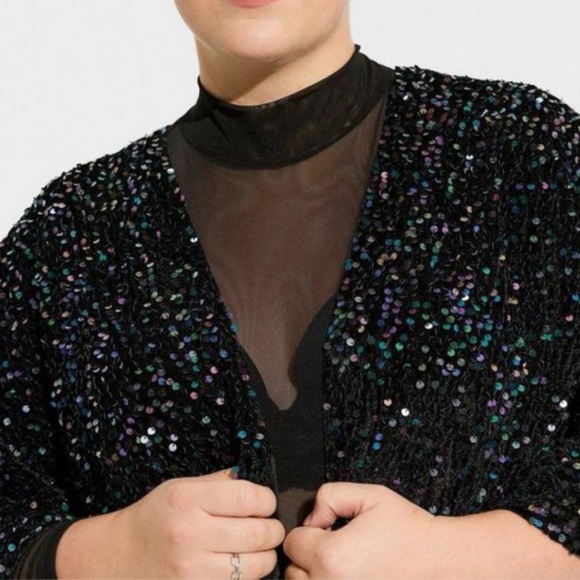 ๐ Multi Colour Sequin Black Ruana One Size NWT Torrid New! - Picture 4 of 7